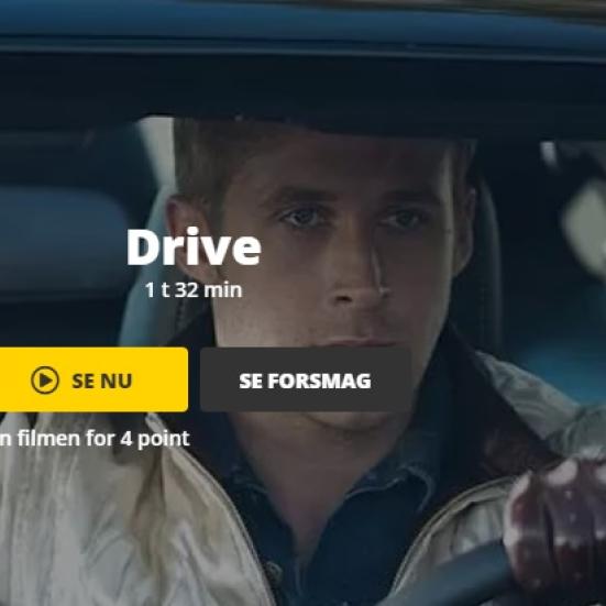 Startskærmen inden filmen påbegyndes inde på Filmstriben. Billedet viser Ryan Gosling bag rattet i en bil