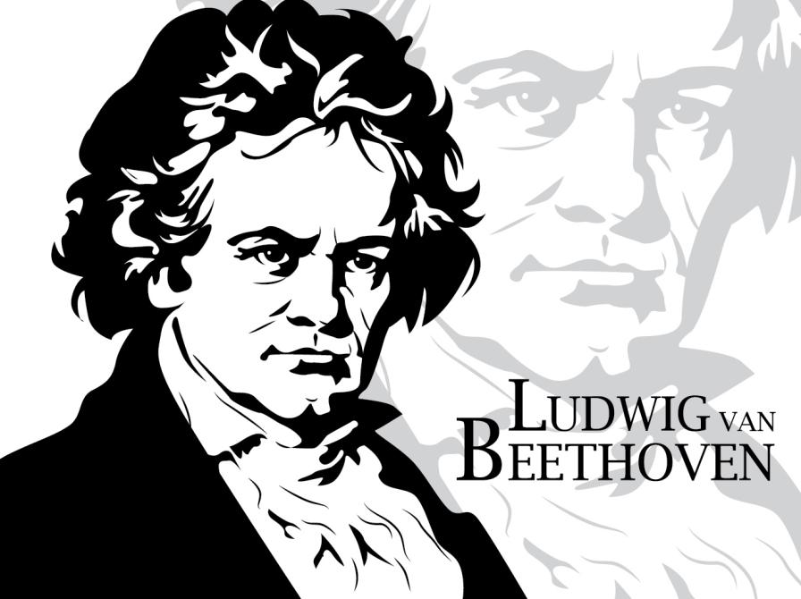 Grafisk sort/hvid billede af Ludvig van Beethoven.